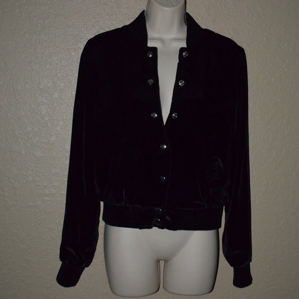 NWOT Sz S The Perfext THEPERFEXT Black Velvet Bomber Jacket